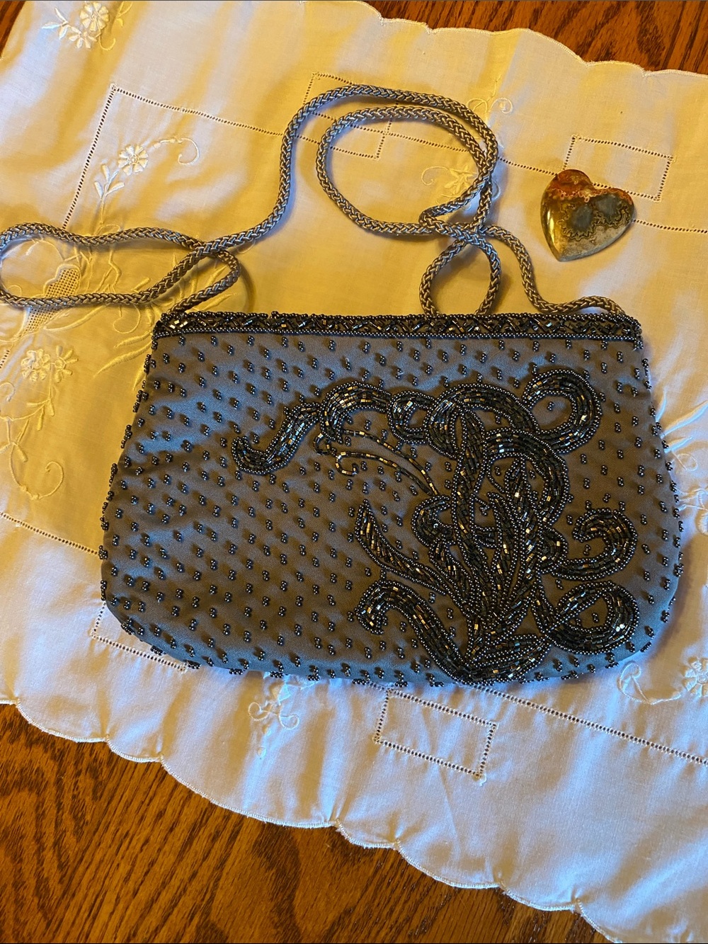 Beaded Evening Crossbody Bag - Gray